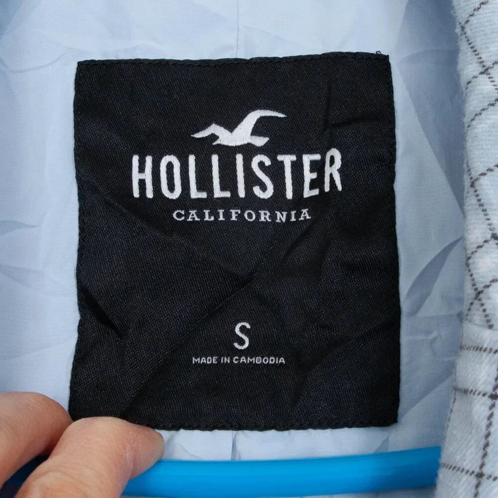 Hollister Womens Plaid Open Front Blazer Size S‎ Blue Academia Career Office